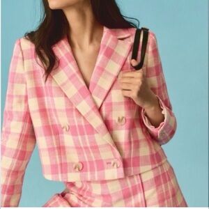 Anthropologie Pink Plaid Women's Blazer NWOT